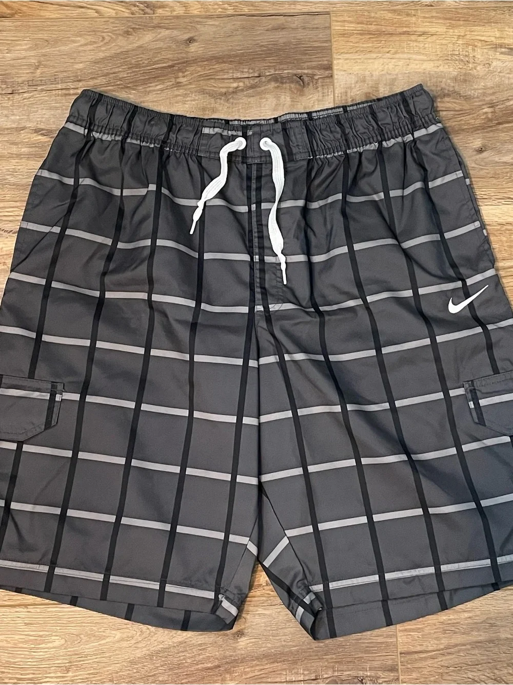 Nike Black & Gray Grid-Pattern Men’s Swim Trunks